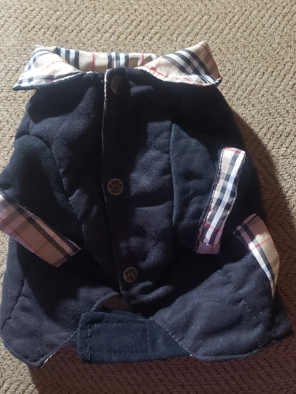 Classic Black Plaid Lined Dog Coat - Unbranded OS